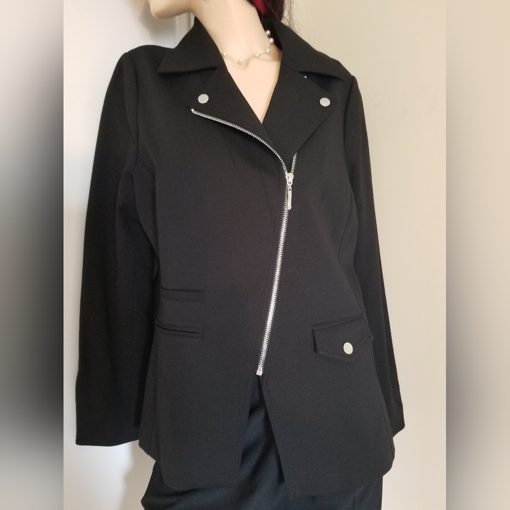 Black Asymmetrical Zip Blazer Jacket